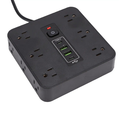 Flat Head Power Strip With 12 Ac Outlets And 4 Usb Ports, Multi Device Charging Station For Home Office Dorm Room and Gaming Setup, EtL Surge Protector Knocks Out Cord Chaos Fast.