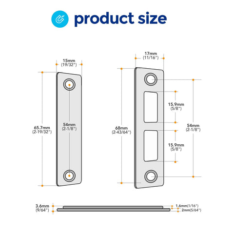 Rust Resistant Stainless Steel Magnetic Door Catch Set 6 Pack With Adhesive Cabinet Magnets for Closure size diagram