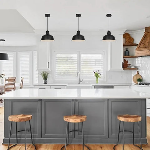 Black Industrial Pendant Lights Set Of 3 Modern Farmhouse Ceiling Fixtures over a kitchen island
