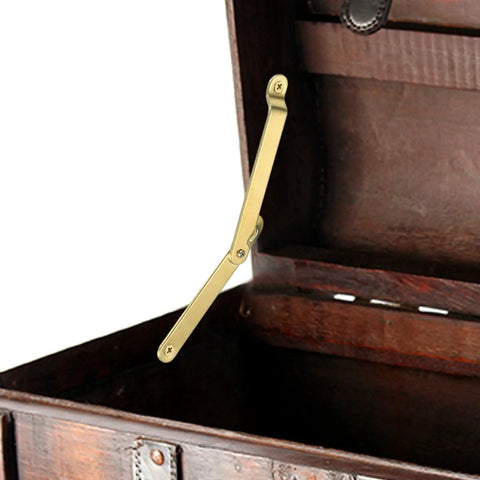 2 Pack Folding Lid Support Hinges 180 Degree Rotatable Brass Lid Stay Hinge for cabinets and jewelry boxes, gold tone.