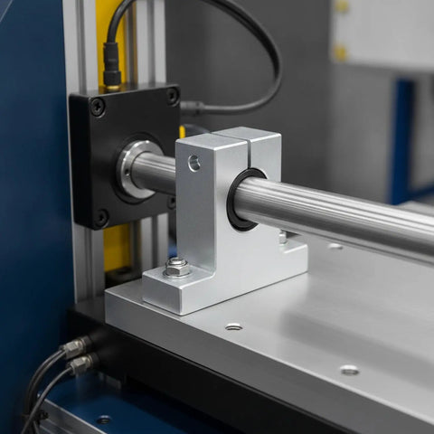 Rock Solid Aluminum Linear Shaft Support Block And Bearing Housing For Cnc Machine And Automation Setup, with smooth sliding action on a guide rod.