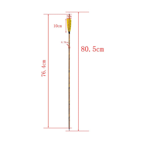 30 Inch Carbon Arrows For Compound Recurve And Traditional Bows With 4 Inch Turkey Feather Fletching 500 Spine dimensions shown