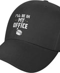 Adjustable Washed Baseball Cap Dad Hat For Adults, Plain Trucker Style For Office Or Kitchen, black hat with office text