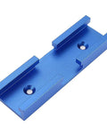 Blue portable aluminum woodworking T track cross connector for jig setup and tool fixing, designed for slim cross rail system
