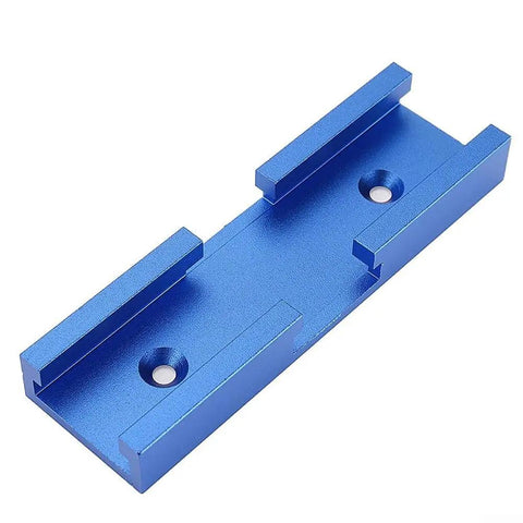 Blue portable aluminum woodworking T track cross connector for jig setup and tool fixing, designed for slim cross rail system