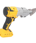 Heavy Duty Cordless Metal Shear Cutter With Powerful Brushless Motor, 20V Li Ion Battery, High Torsion Electric Scissor For Garage And DIY Projects, Yellow Finish, Smooth And Accurate Cutting Action, side view
