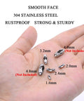 Hand displaying 80 Pieces Stainless Steel Ball Chain Connectors Clasp Set for 1.6mm, 2.0mm, 2.4mm, 3.2mm chains, made from 304 stainless steel.