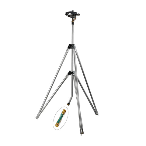 Beefy Tripod Sprinkler With 125 Ft Coverage 360 Degree Range Adjustable Height 48 To 72 Inches Long Range Irrigation Sprinkler