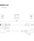 Technical drawing of 12Ft Cat6 Ethernet Patch Cable Black Snagless With Strain Relief 250MHz 24AWG Copper RJ45