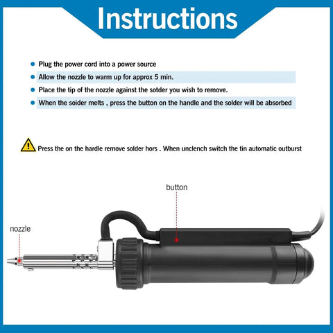 Electric Desoldering Pump For PCBs And Electronics Repair 110V 30W Automatic Solder Sucker Instructions and Diagram