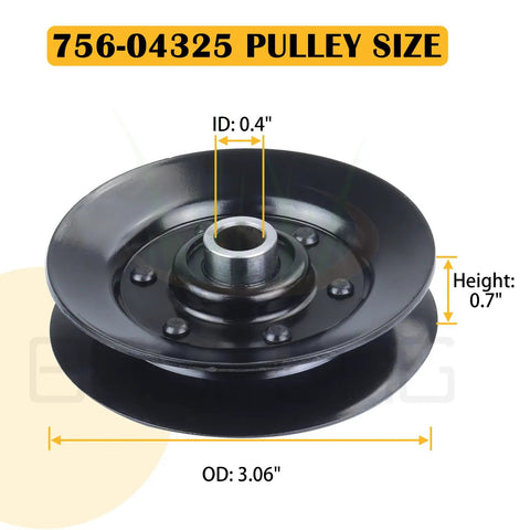 2 Pack Idler Pulley 756-04325 Replacement For Craftsman LT2000 Cub Cadet LTX1042 Garden Tractor Replaces MTD 756-04325 Rotary 14326 Durable Mower Deck Pulley For Smooth Spin And Easy Install, black steel pulley, 0.7 in x 3.06 in