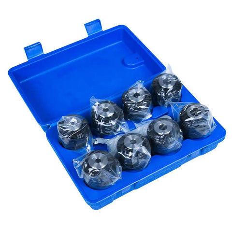 14 Piece TC820 ANSI Collet Set With Tap Holder For M36 Electric Tapping Machine, neatly stored in a blue case.