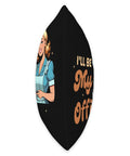 Side view of Cooking Lover Throw Pillow with 'I'll Be In My Office' quote, designed for chefs and busy moms, on black fabric.