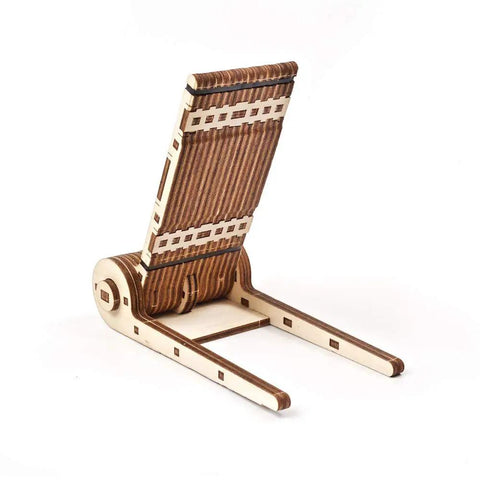 Adjustable Foldable Phone Holder for Smartphones and Tablets, Handcrafted Wooden Desk Stand, compact angle view