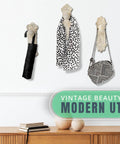 Rustic White Cast Iron Wall Hooks Dead On Vintage Door Knob Style Coat Rack Heavy Duty Entryway Decor Shabby Chic Key Hat Bag Hangers Set Of Three on wall with accessories.