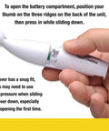 Temple Touch 6 Second Digital Thermometer for Infants and Kids Noninvasive No-Fuss Quick Read In About Six Seconds Clinically Validated Accuracy ASTM E1112 Compliant Baby Friendly Design With Easy Readout For Sleepy Parents, battery cover open