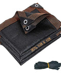 Folded black Ninety Percent Shade Cloth For Garden And Patio, 10x10 Ft Outdoor Shade Fabric Tarp with grommets and included rope