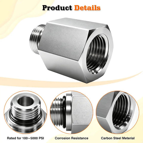 Solid Rig Ready Straight Hydraulic Hose Adapter Connector Bridging One Half Inch Orb Male To Nptf Female Port With O Ring Boss Seal For Diesel Fuel And Cooling Lines Crafted From Forged Steel For No Sweat Operation Daily, showcasing the steel connector's detail.