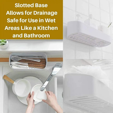 Adhesive Shower Caddy Wall Mounted Bathroom Shelf Organizer Storage Rack No Drilling Shower Shelf Bath Essentials Shampoo Spice Holder Two Clear Adhesives For Shower Room Kitchen White