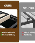 Comparison image of assembly methods for the Slick Upholstered Queen Bed Frame With Four Heavy Duty Storage Drawers.