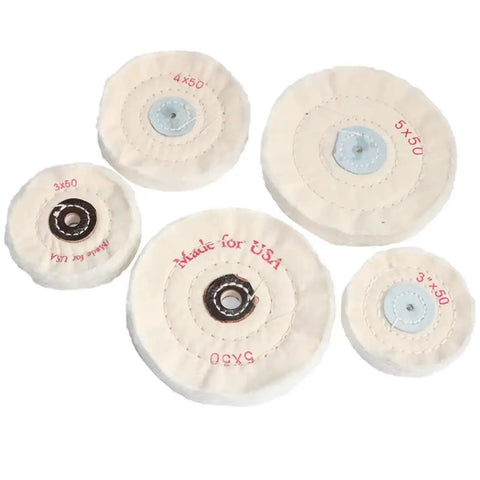 Top Shelf Cotton Polishing Wheels For Angle Grinders Badass Fiberglass Backed Cloth Buffing Pads 3 to 5 inch sizes for polishing.