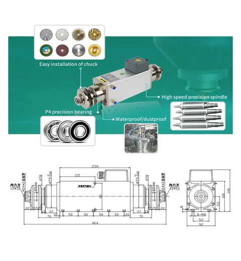 Heavy Duty Dual Head CNC Spindle Motor With Efficient Air Cooling Built For Precision Sanding And Milling Jobs, detailed view with precision bearings.