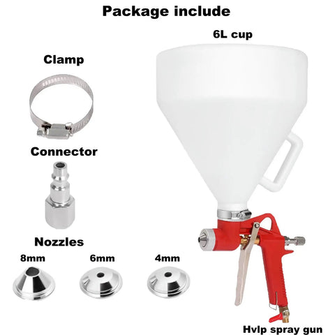 Pro Grade Air Texture Spray Gun With 1.58 Gallon Tank And Easy Swap 4 6 8 Millimeter Tips For No Sweat Stucco Mud Popcorn Ceiling And Orange Peel Knockdown On Any Wall Job with 6L cup and nozzles