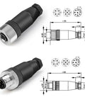 Diagram and photo of M12 4 Pin A Code Straight Circular Sensor Aviation Connector Kit Waterproof IP67 Unshielded 4A 250V