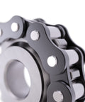 Beefed Up DIN ISO 06B Roller Chain Sprocket close-up showing 16 teeth, three-eighths inch pitch, A3 carbon steel, high hardness teeth