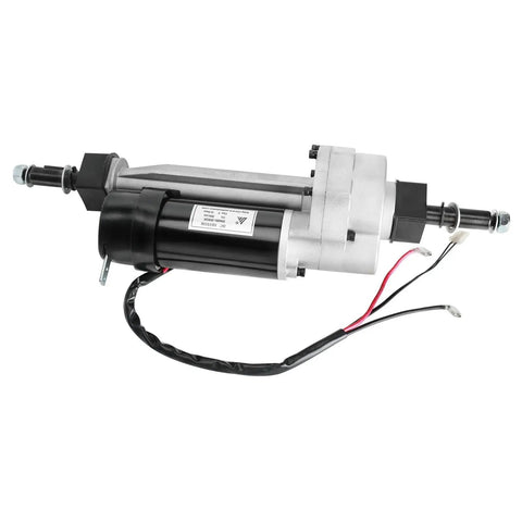 24V 350W Electric Transaxle Motor With 21.67 To 1 Gear Reduction for DIY projects, shown from side angle with wires