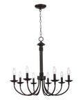 Indoor Candle Chandelier 26.5 Inch in Rubbed Oil Bronze Finish with upward candle stem lights, chain included, steel chassis.