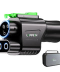 Plug And Play Ccs To Nacs Adapter For Dc Fast Charging Station, compact design with green clip and convenient carrying case.