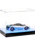 Lit Display Case With RGBW LED Lights USB Powered Switch Panel And App Control, showcasing 1:18 scale car model in clear acrylic box.
