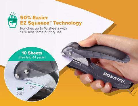 Hand using EZ Squeeze Hole Punch For Crafting And School Projects 3 Pack Single Hole Punch 10 Sheet Capacity Ideal For Kids And Adults