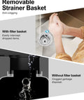 Extended Garbage Disposal Flange Basket Strainer Stopper capturing waste in 304 stainless steel sink drain with brushed finish