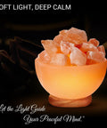 Natural Salt Lamp With Massage Bowl Design, Crystal Salt Chunks, Dimmer Cord, Classic Wood Base, Creates Cozy Vibe For Bedroom