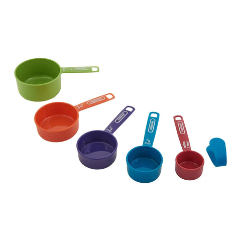 Must Have Nestable Measuring Cup Set With Two Tablespoons Coffee Scoop, Durable BPA Free Plastic, Clear Easy Read Markings, Dishwasher Safe, Includes One Quarter Cup, One Third Cup, One Half Cup, One Cup, color-coded set