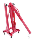 Tough as Nails Hydraulic Engine Hoist 1 Ton Cherry Picker Shop Crane with Smooth Rolling Wheels in red color.