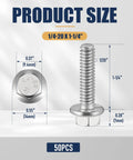 Top Pick 50 Pcs Of 1/4-20 X 1-1/4 Inch Stainless Steel Flanged Hex Bolts size and dimensions illustration