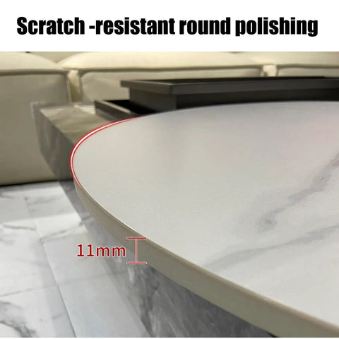 Close-up of Large Marble Lazy Susan Turntable Rotating Serving Plate showing scratch-resistant edge with 11mm thickness.