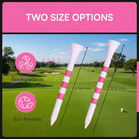 Top Notch Bamboo Golf Tees With Pink Stripe, Two Size Options 2 3 Quarter Inch And 3 1 Quarter Inch, Eco Friendly And Biodegradable