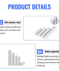 250 Pieces Stainless Steel Dowel Pins Set For DIY Shelving Cabinets Bunk Beds And Furniture Projects Featuring 10 Of Each Size From M2 To M5 Durable Rust Resistant Hardware For Pegs And Shelf Brackets, close-up view of stainless steel pins with smooth surface description.