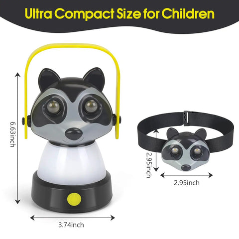 Kids Lantern And Headlamp Set 2 In 1 Rechargeable 360 Degree LED Tent Night Light For Toddlers Cute Raccoon Camping Gear