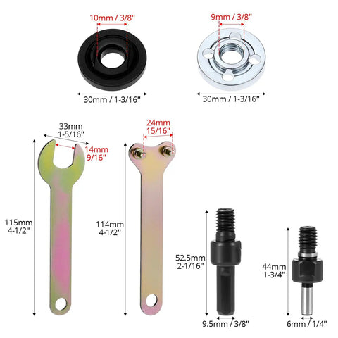 Turn Your Drill Into A Grinder With This Conversion Kit, Dual Size Mandrel Arbors 6mm And 10mm, spanner wrench, flange nut set