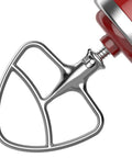 Stainless Steel Paddle Beater for 4.5 to 5 Qt Tilt-Head Stand Mixers, showing polished flat beater attachment and red mixer head.