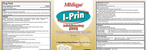 Front view of Medique I-Prin anti-inflammatory NSAID package with drug facts panels