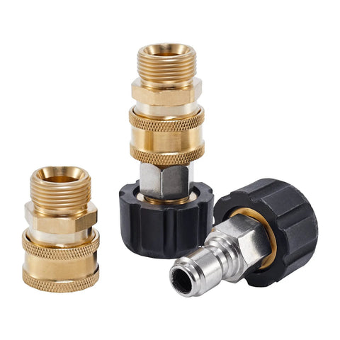 Raincovo brass pressure-washer quick-connect fittings, M22 14mm to 3/8 in hose adapters, 4 pieces