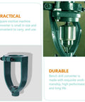 Rock Solid Portable Drill Press Square Tenon Converter Log Furniture Joinery Adapter Quick Install Mortise Machine Chisel Kit No Fuss Setup showing durable steel housing and practical design for easy use.