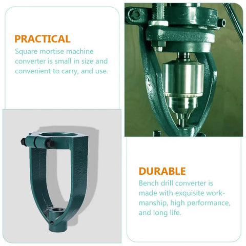 Rock Solid Portable Drill Press Square Tenon Converter Log Furniture Joinery Adapter Quick Install Mortise Machine Chisel Kit No Fuss Setup showing durable steel housing and practical design for easy use.