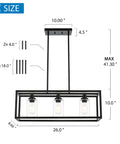Dimensions of the 3 Light Linear Kitchen Island Chandelier Dope Matte Black With Rectangular Clear Glass Shades For Dining Room Bar Kitchen And Pool Table Areas Height Adjustable Ceiling Light Fixture